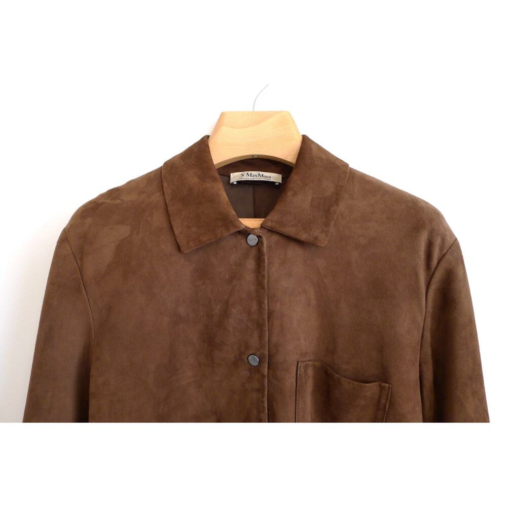 'S MAX MARA Esotico Brown Lamb Leather Suede Shirt Jacket Shacket Saks 4 38 $750 - Picture 5 of 13